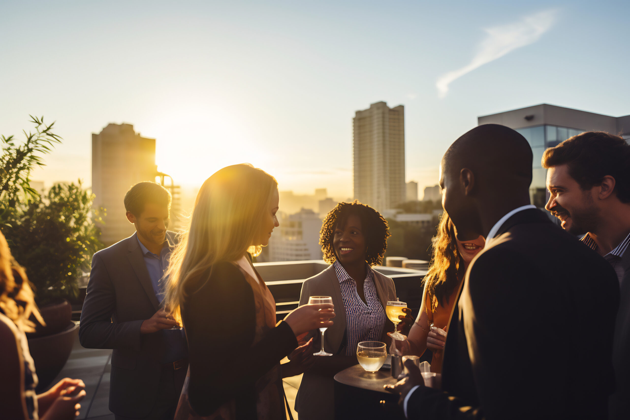 young professionals with city scape behind them